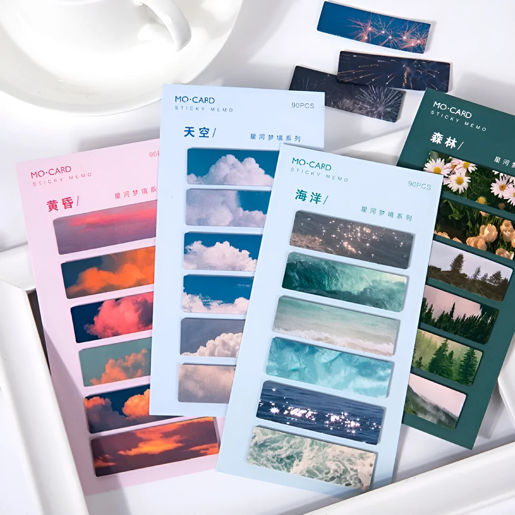 Night sky star index post-it notes marker set with 90 writable cards in six colour variations on PET plastic
