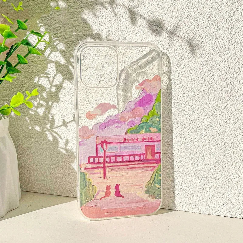 Soft silicone iPhone case with two cartoon cats design for Apple iPhone models
