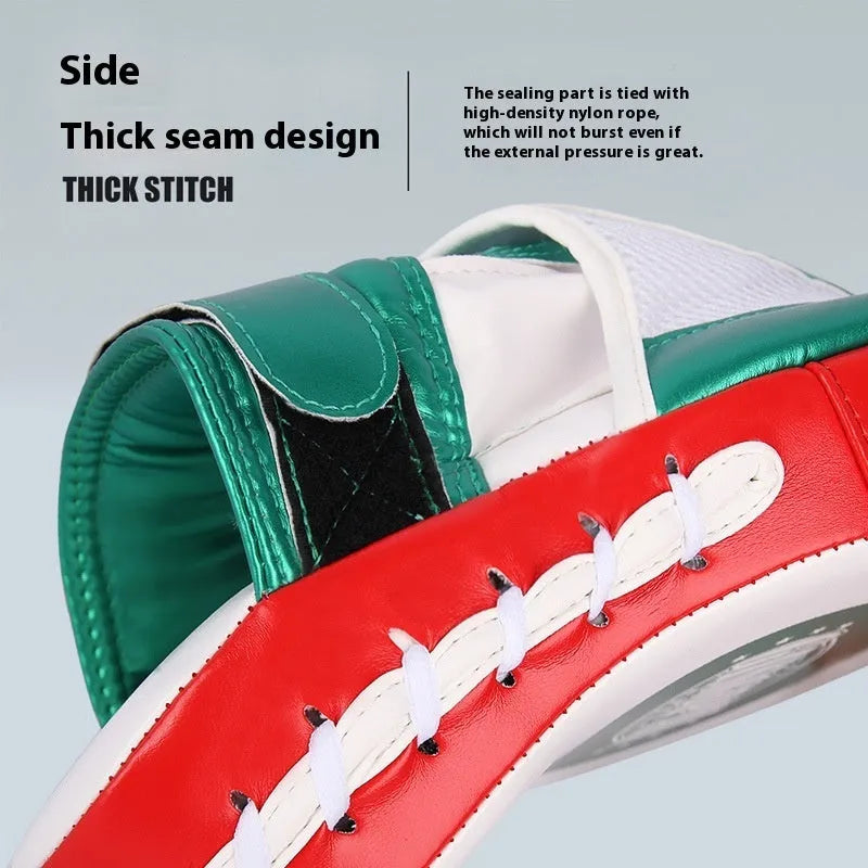 Vertical gold and green PU leather boxer sanda baffle target for martial arts training.