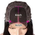 A woman wearing a real human hair lace front wig with a 4x4 lace closure, showcasing long, styled hair.