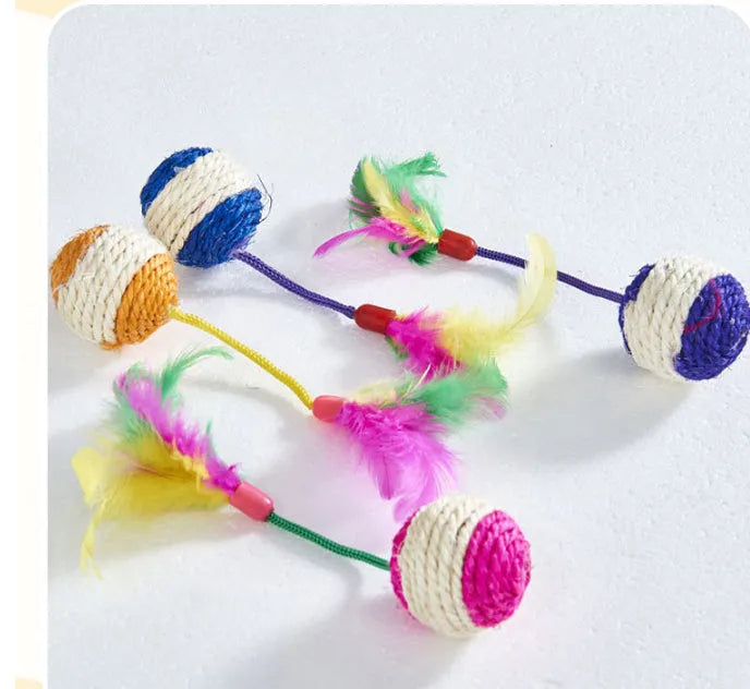 Paper sisal ball cat toy 20x4.5cm on neutral background for pet play