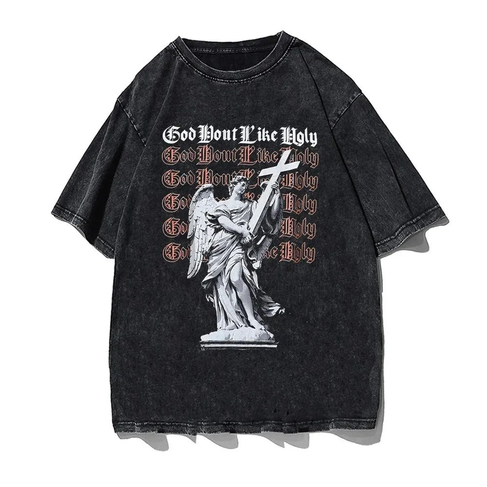 Men's cotton T-shirt in solid colour with digital printed character pattern, available in multiple sizes and styles