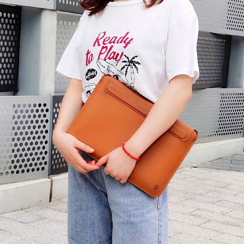 PU leather notebook liner iPad protective case with soft handle in black 13.3 inch size