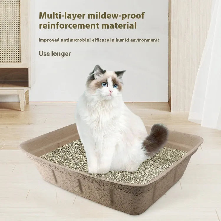 Brown disposable waterproof cat litter box with biodegradable material in three size options