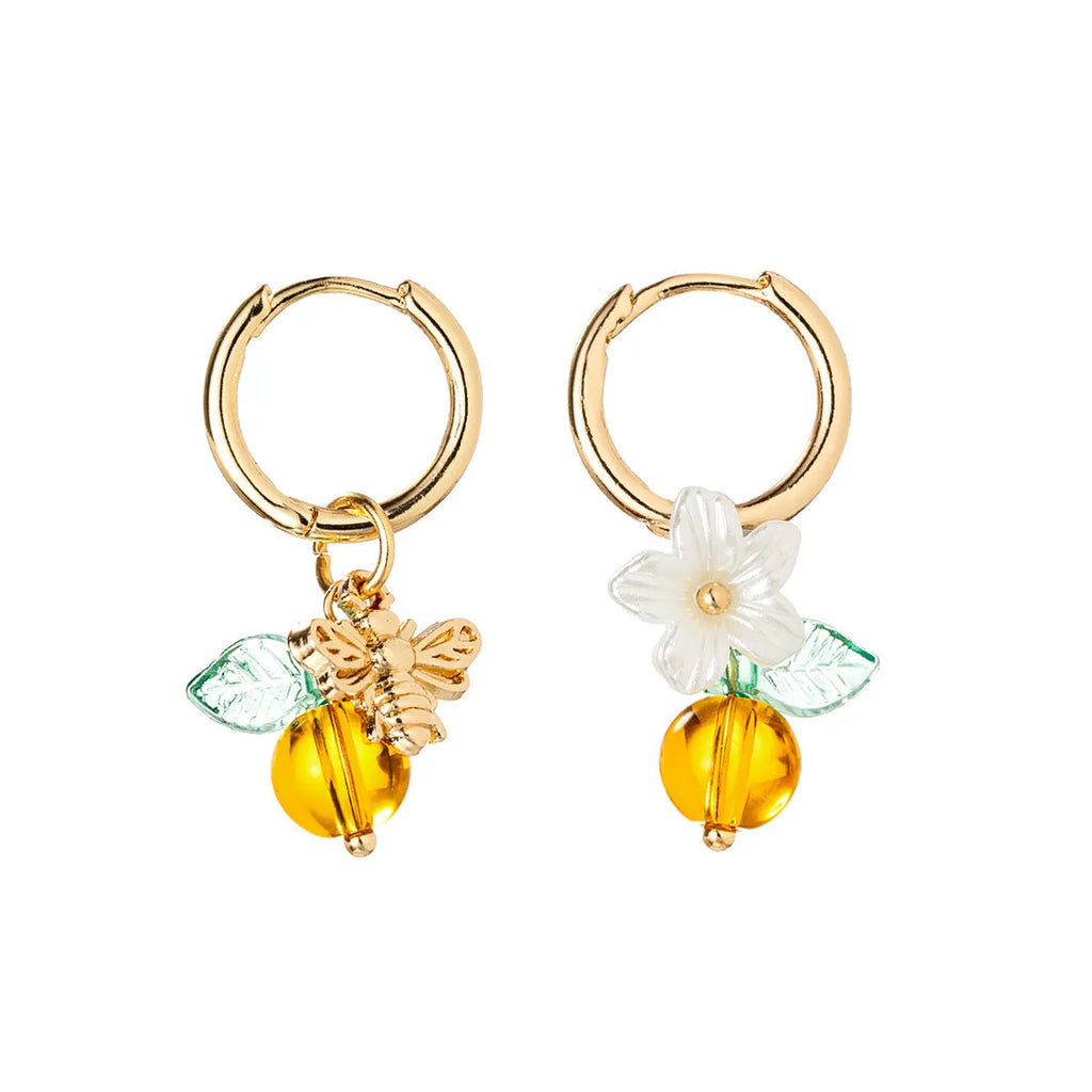 Sweet alloy and glass bee pendant ear cuff with flower and leaf motifs for women