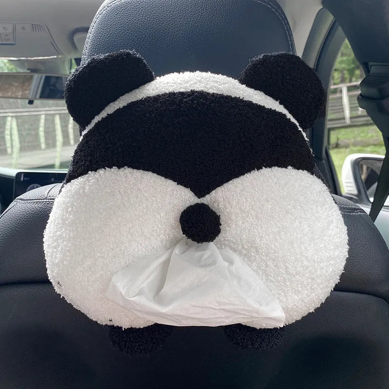 Winter plush panda car seat cushion with elastic hemming and memory foam filler on car seat