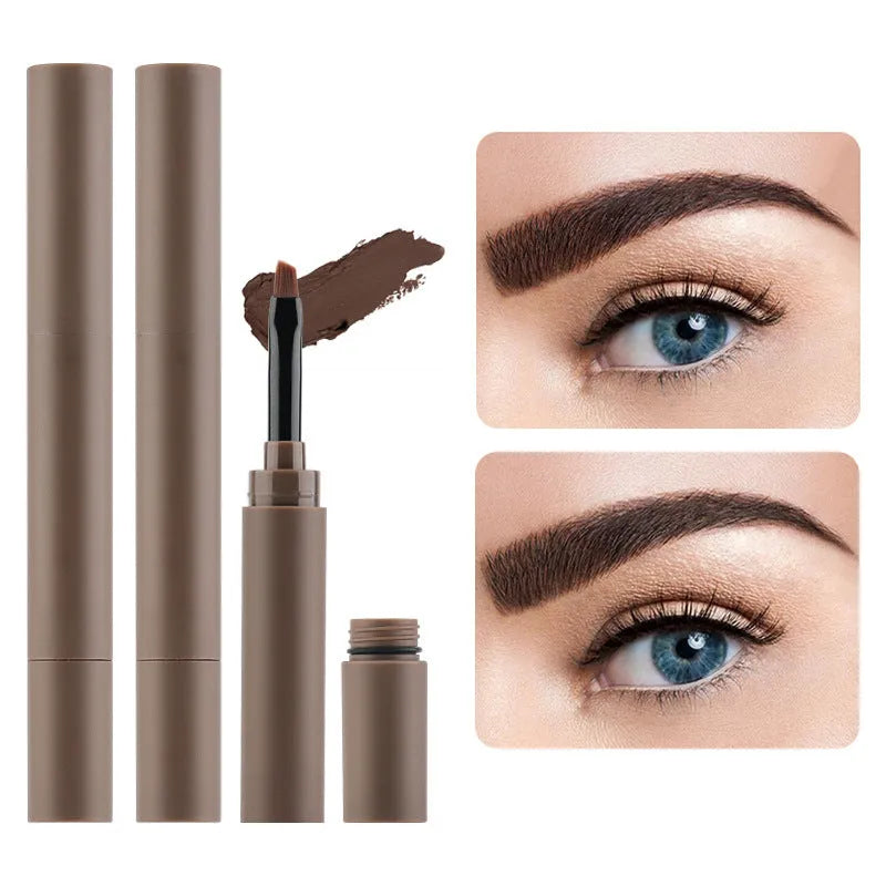 Double-headed eyebrow cream tube with dual applicator shown in five colour shades.