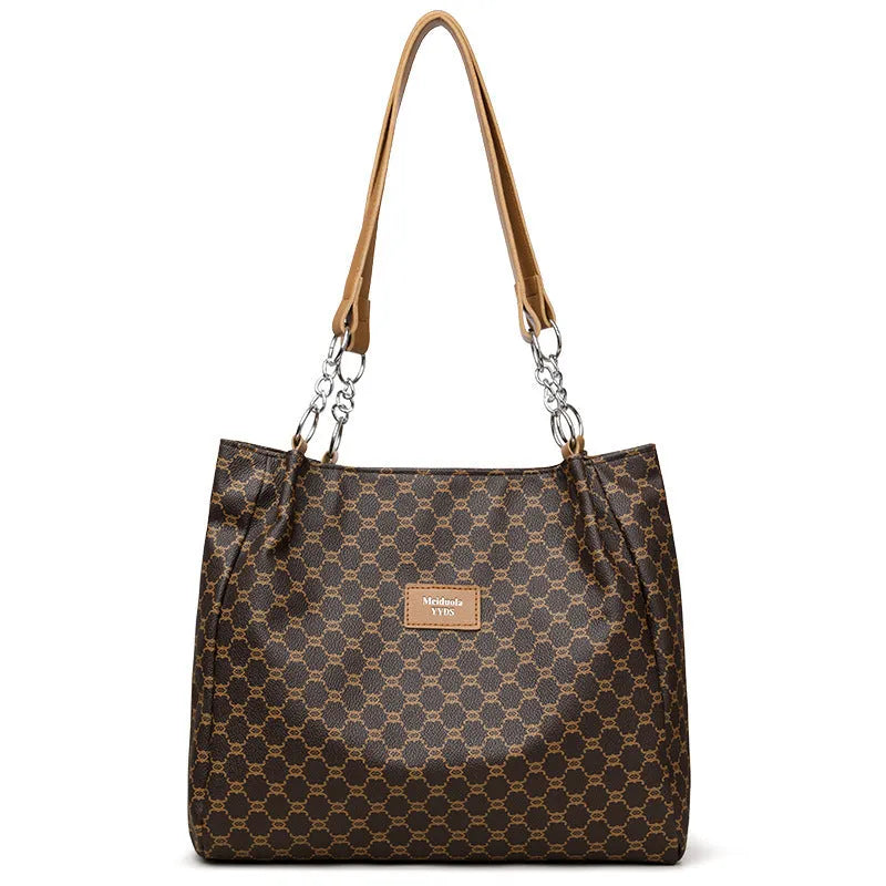 Women's retro style handbag in soft PU leather with polyester lining, shown in brown colour