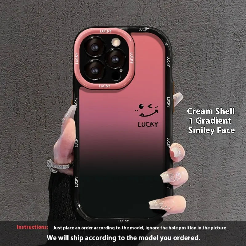 Black acrylic phone case with cream shell pattern showing fine hole design for ports and buttons