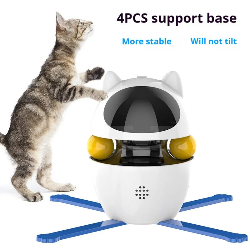 White automatic cat toy with rotating colourful stick and elastic rope for indoor pet entertainment