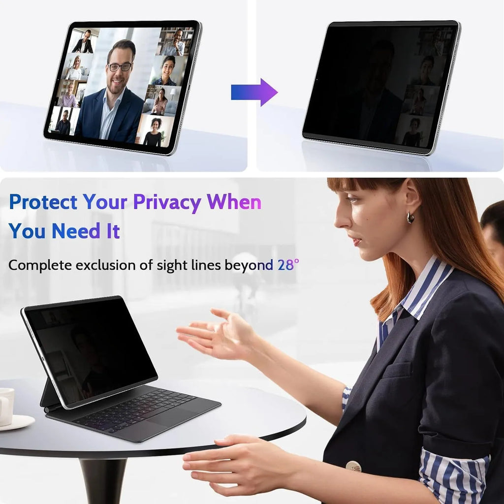 Magnetic suction anti peeping film for iPad with storage clip and multiple size options