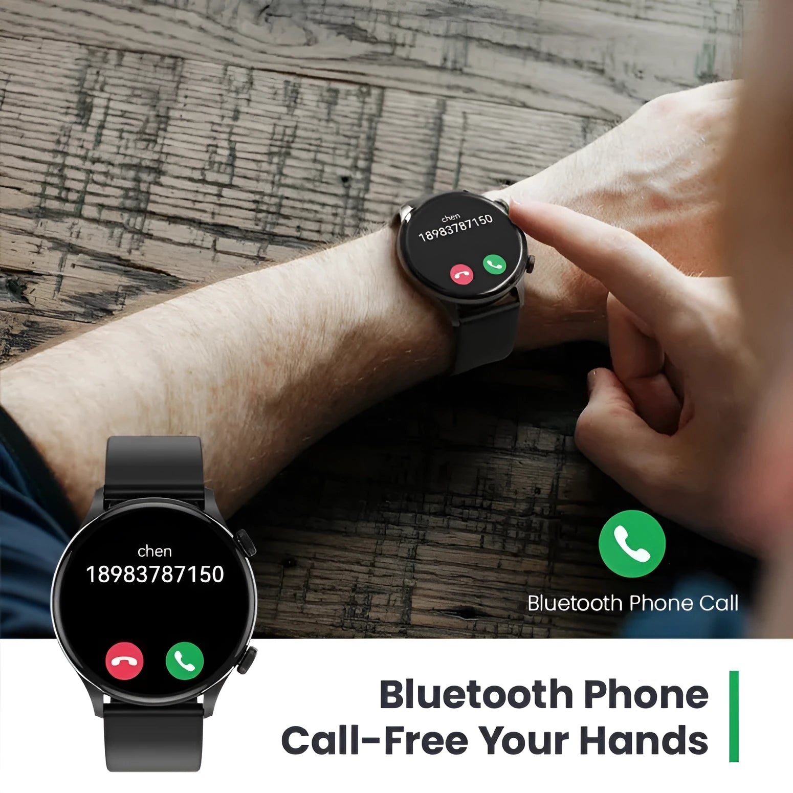 Haylou smartwatch with AMOLED display showing health stats, in black or white, featuring Bluetooth call.