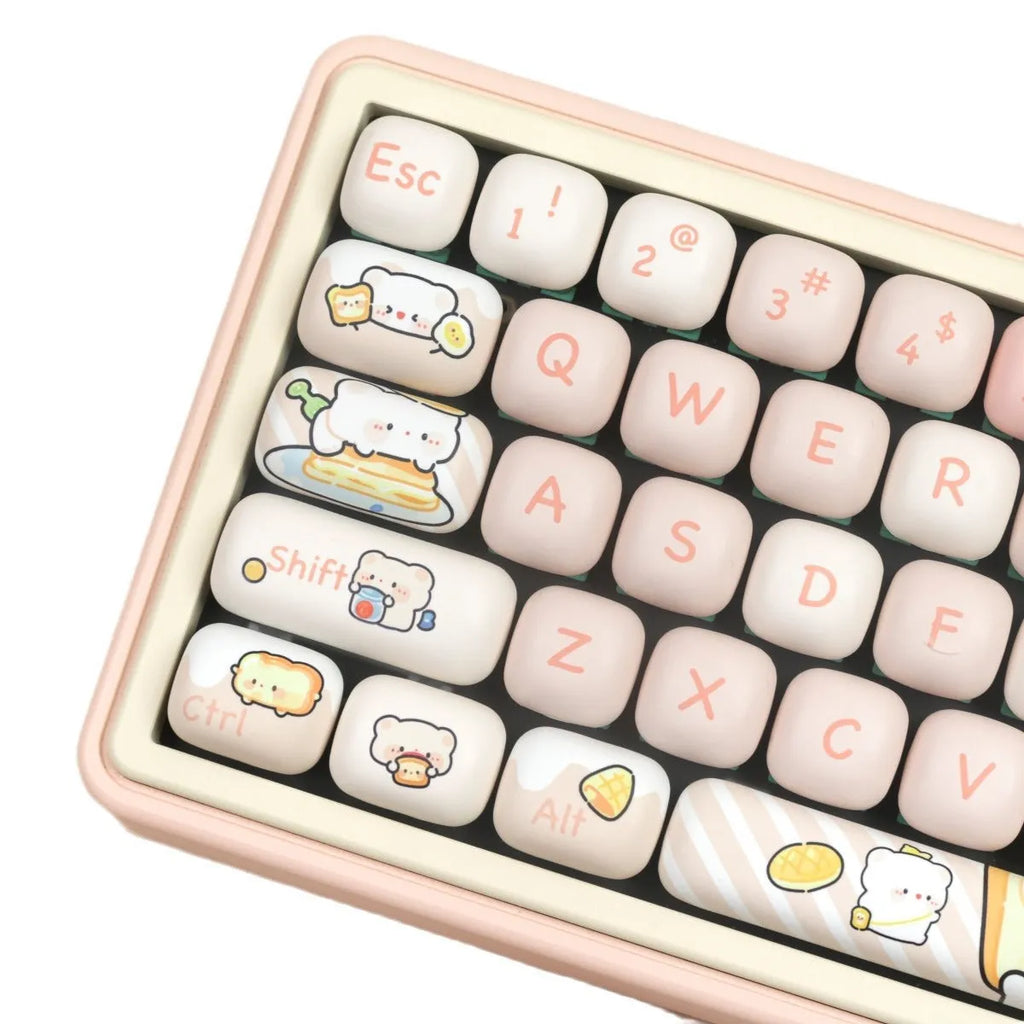MOG Steamed Bread Bread Bear themed PBT keycap set with 143 keys for mechanical keyboards.