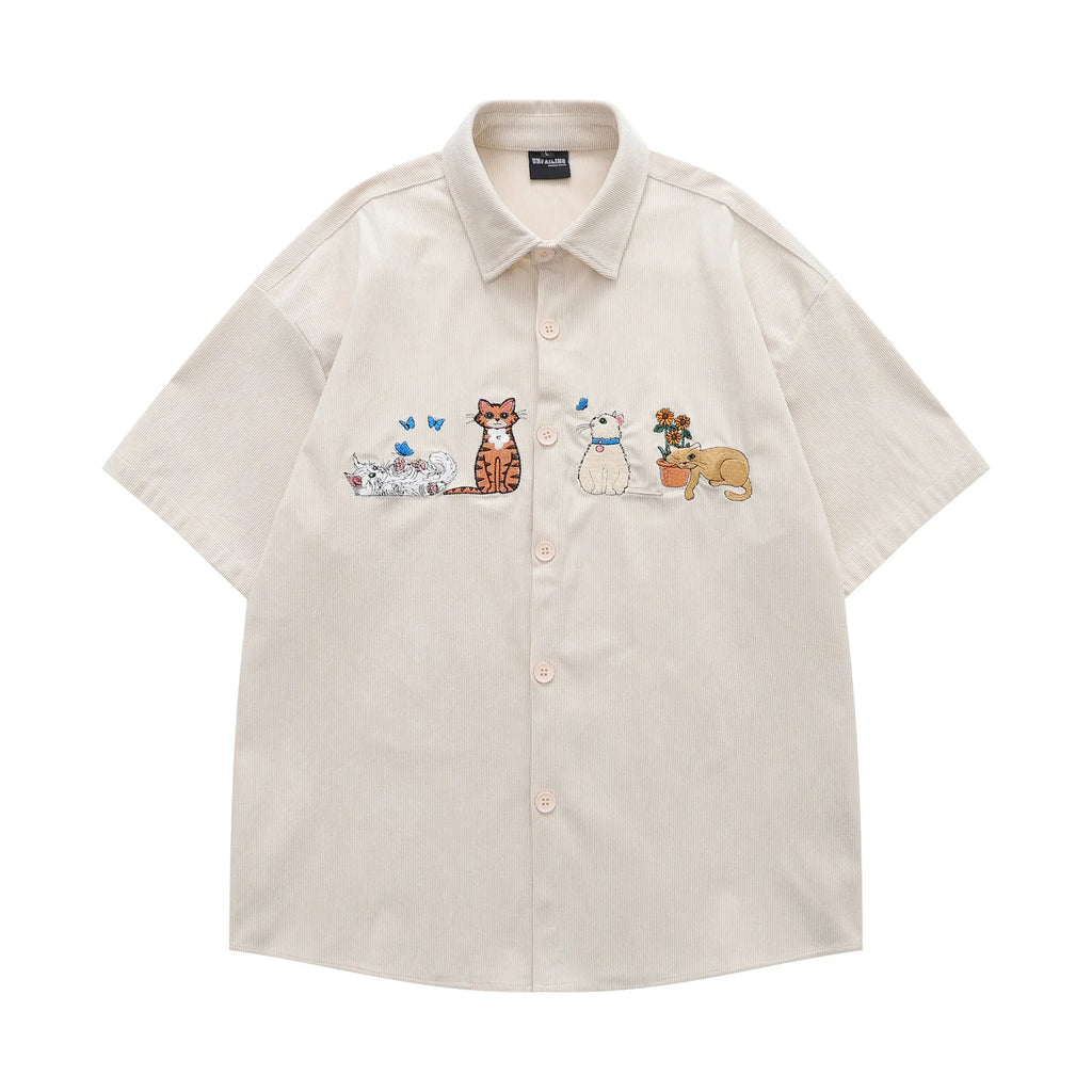 Embroidered loose shirt cardigan with cartoon pattern in apricot colour for teenagers