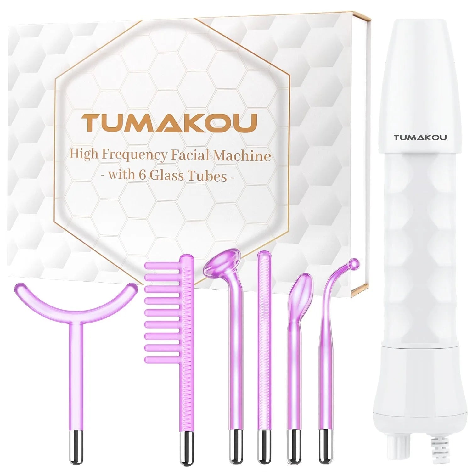 Purple high wave electrotherapy rod beauty instrument with six accessory heads and multi-standard plugs