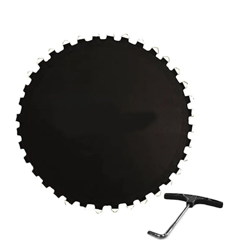 Round elastic bungee fabric sheet for trampolines with button fasteners around edge