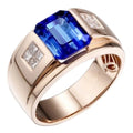 Sapphire retro crystal alloy ring in rose gold with antique finish and geometric irregular shape on white background