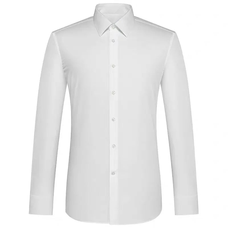 Korean style slim-fit business shirt in white plain weave cotton, sizes 38 to 44, for youth office wear