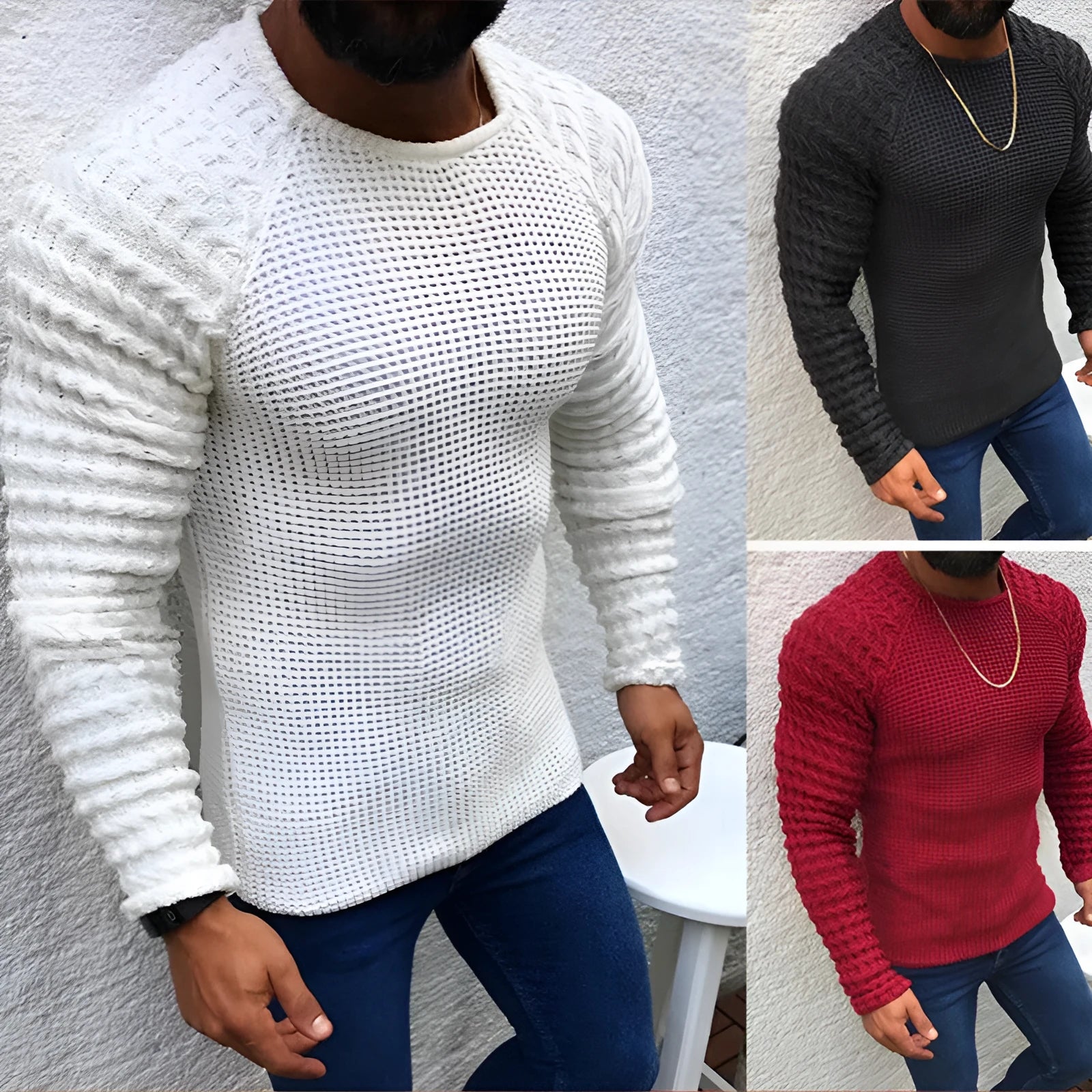 Men pullover sweater in grey, 90% acrylic, high temperature set, casual winter wear