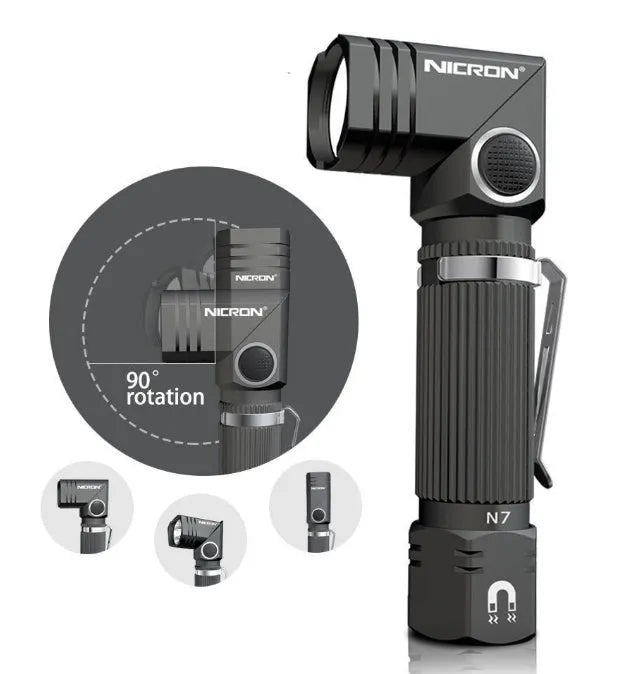 Hands-Free LED Flashlight with aircraft grade aluminium body and 360° rotary clip