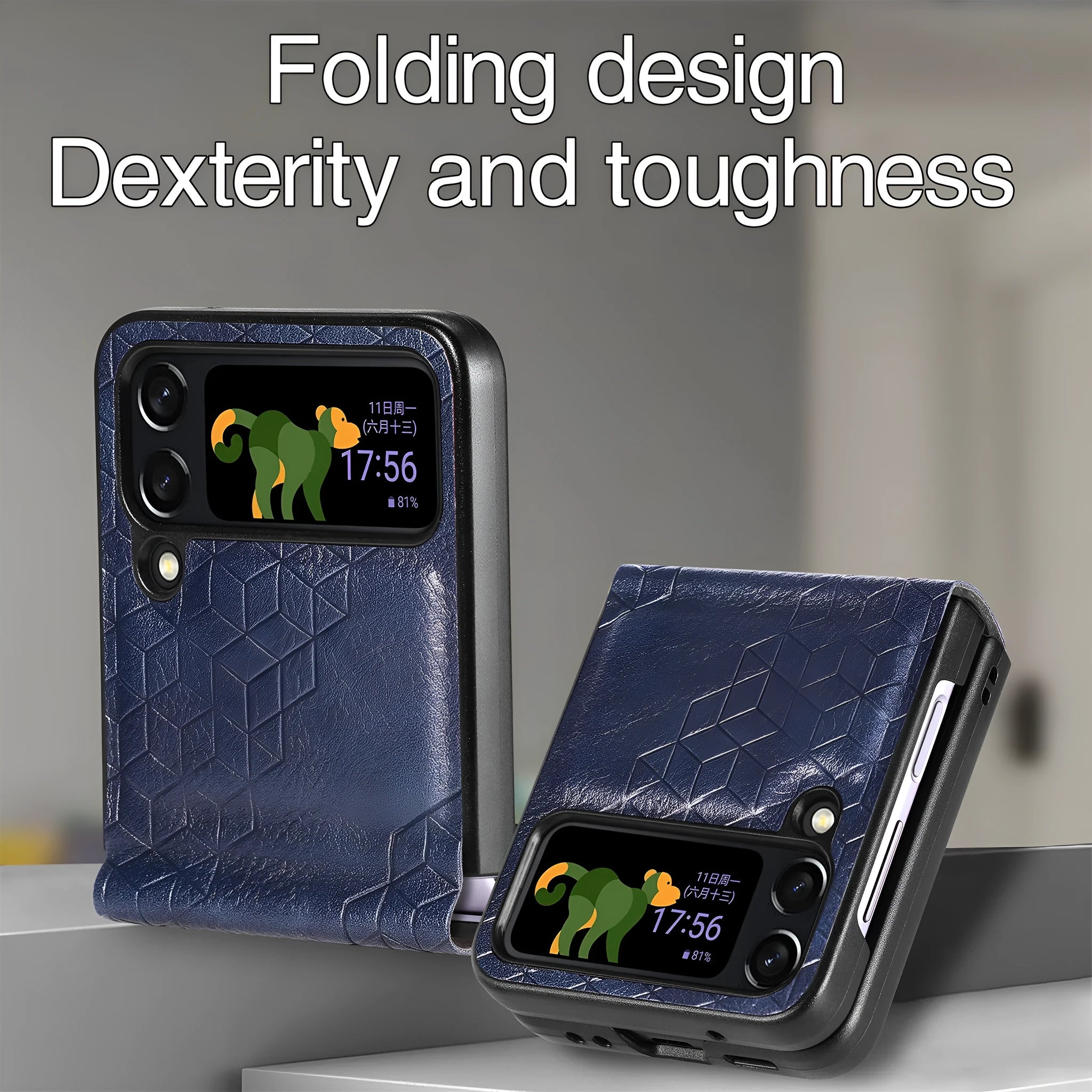 Samsung Z Flip 4 PU leather back cover with rhombus pattern in black, brown, blue, green, and red