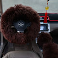 Three-piece wool steering wheel cover set in cream colour for 38 cm steering wheel universal fit