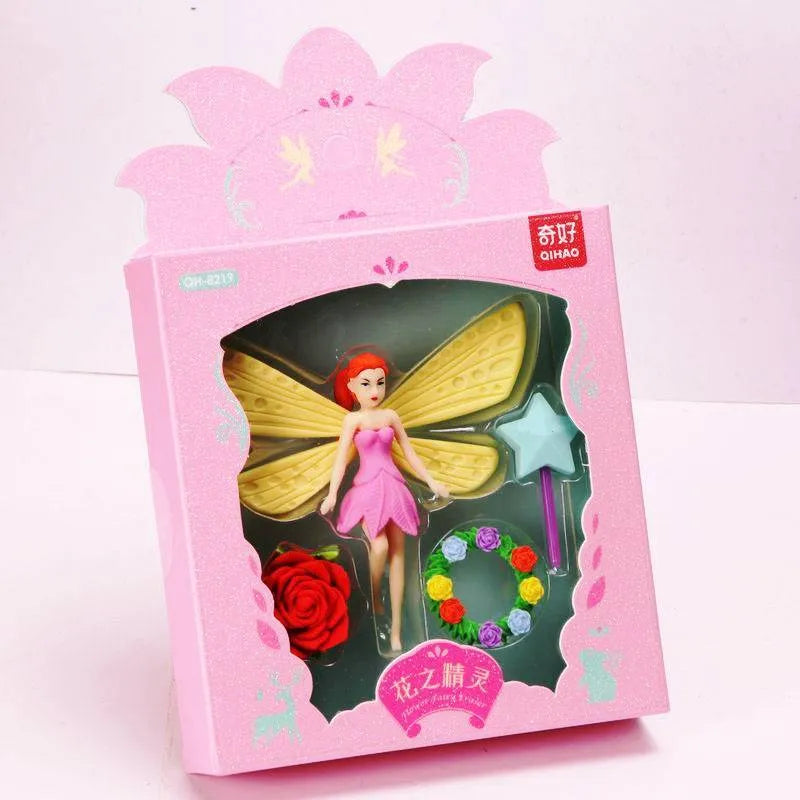 Flower Fairy and Mermaid pattern novelty eraser suit 12-pack box with 14x13cm TPR rubber sheets