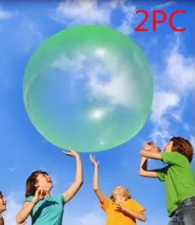 TPR inflatable ball toy in pink, yellow, green, and blue colours showing 40cm to 120cm size range