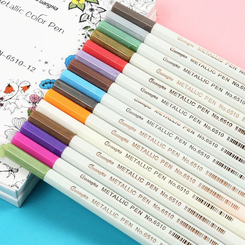 Metallic marker pen set with plastic barrels for card making and stationery projects, available in multiple colour boxed sets