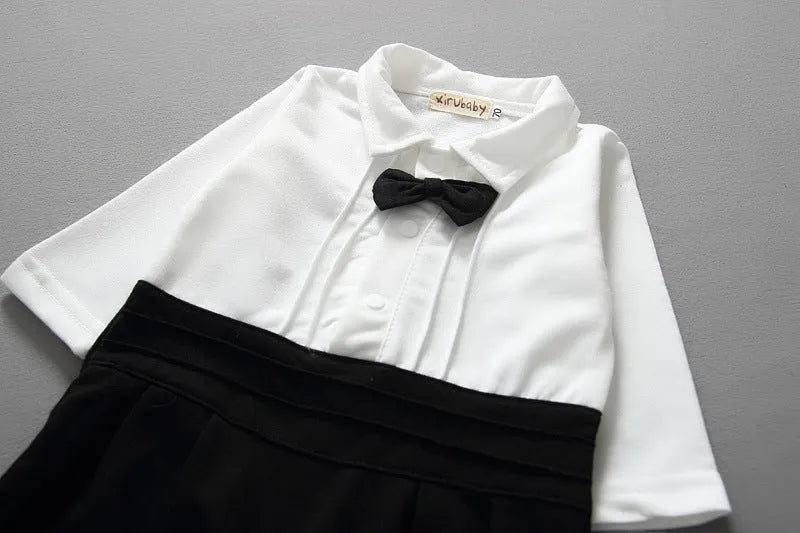 Baby boy black cotton long sleeve gentleman formal suit on white background