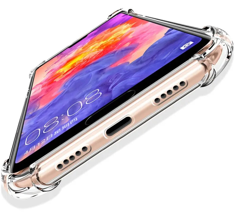 Transparent TPU phone case for Huawei smartphones showing airbag drop-resistant design