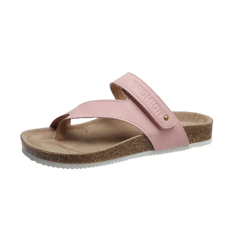 Flat toe ring thick-soled flip-flops in solid colour with artificial PU upper and foam sole