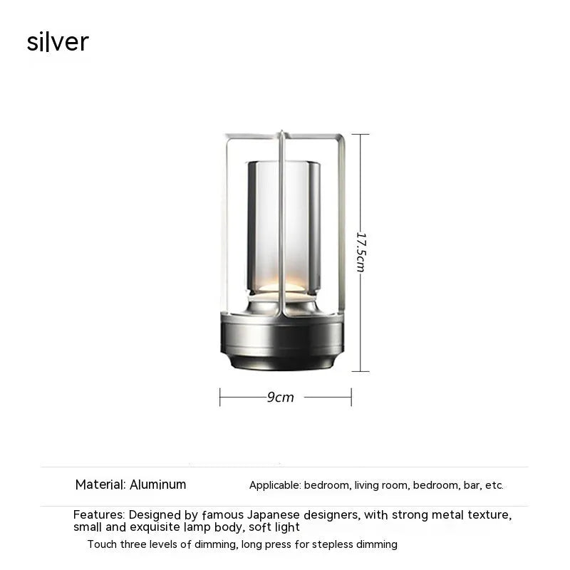 Touch charging LED outdoor camping light with aluminium body acrylic diffuser 90 x 180mm black colour