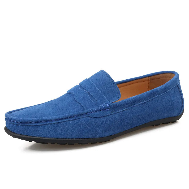 Men's suede slip-on loafers in multiple colours with round toe and rubber sole