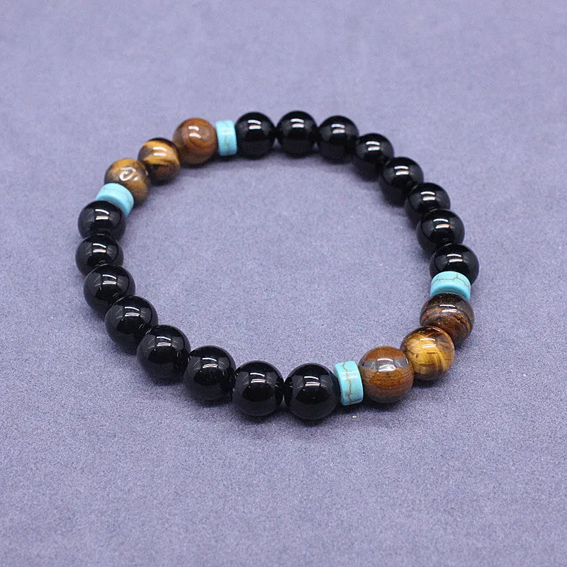 Black agate and tigereye geometric jewellery set with bracelet and necklace