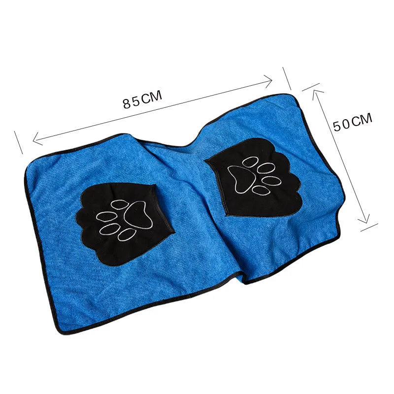 Blue cotton pet absorbent towel 86x49cm laid flat on a surface for drying pets