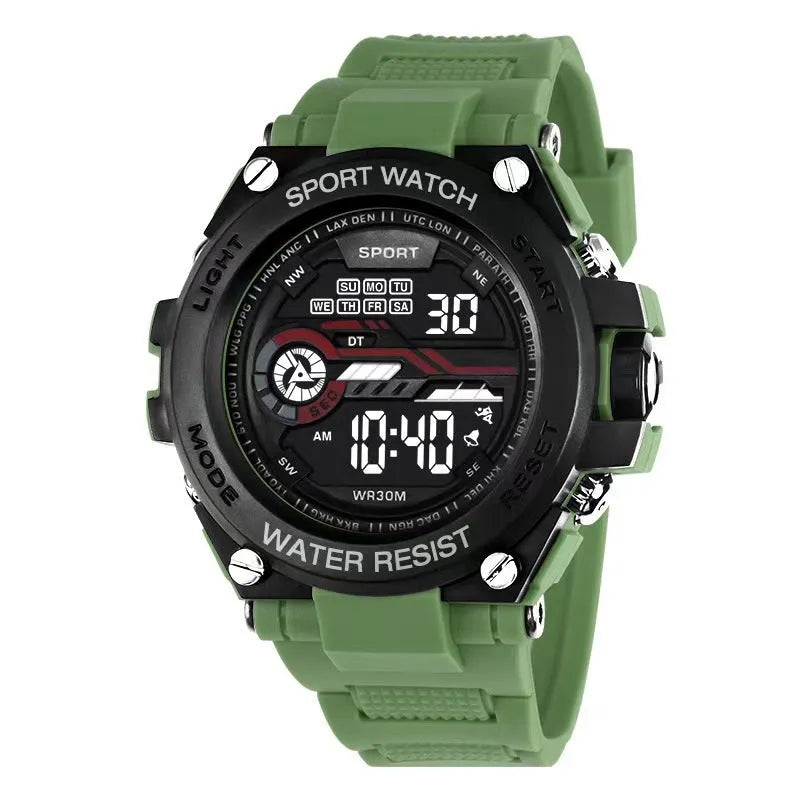 Fashion electronic watch for teenagers available in 10 colours including black, blue, pink, white, green, purple, red, yellow, orange, and silver