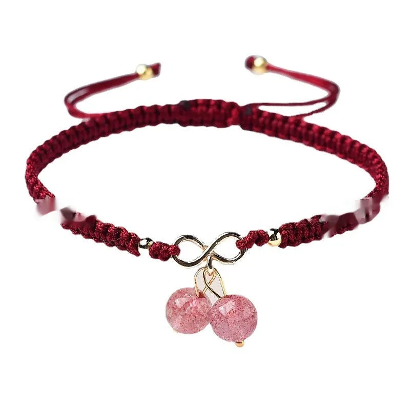Natural strawberry quartz cherry bracelet for women with adjustable wristband