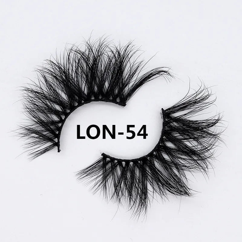 Real mink hair false eyelashes in 25MM3D length with fluffy handmade lash strands on a white background