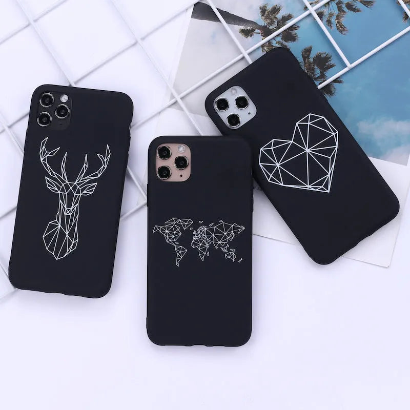 Animal line graffiti art design on a slim black TPU iPhone back cover case.