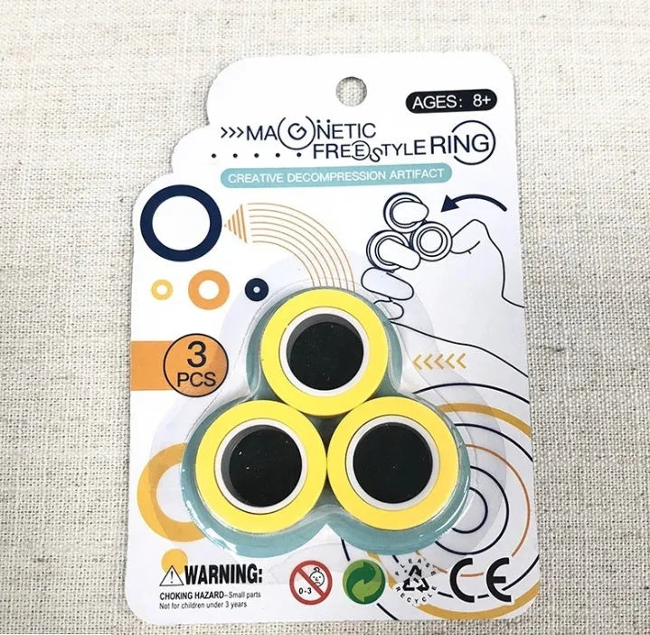 Blue magnetic plastic rotating fidget ring showing internal diameter of 1.8cm.