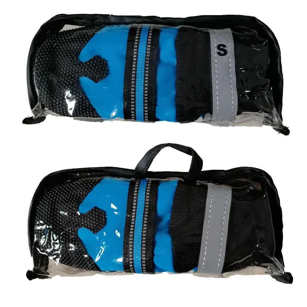 Waterproof dog boots for large medium dogs in blue with non-slip rubber sole and reflective velcro straps