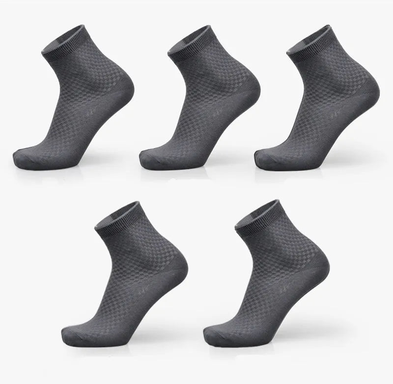 Men's bamboo fibre socks in a small square pattern, shown in navy blue colour.
