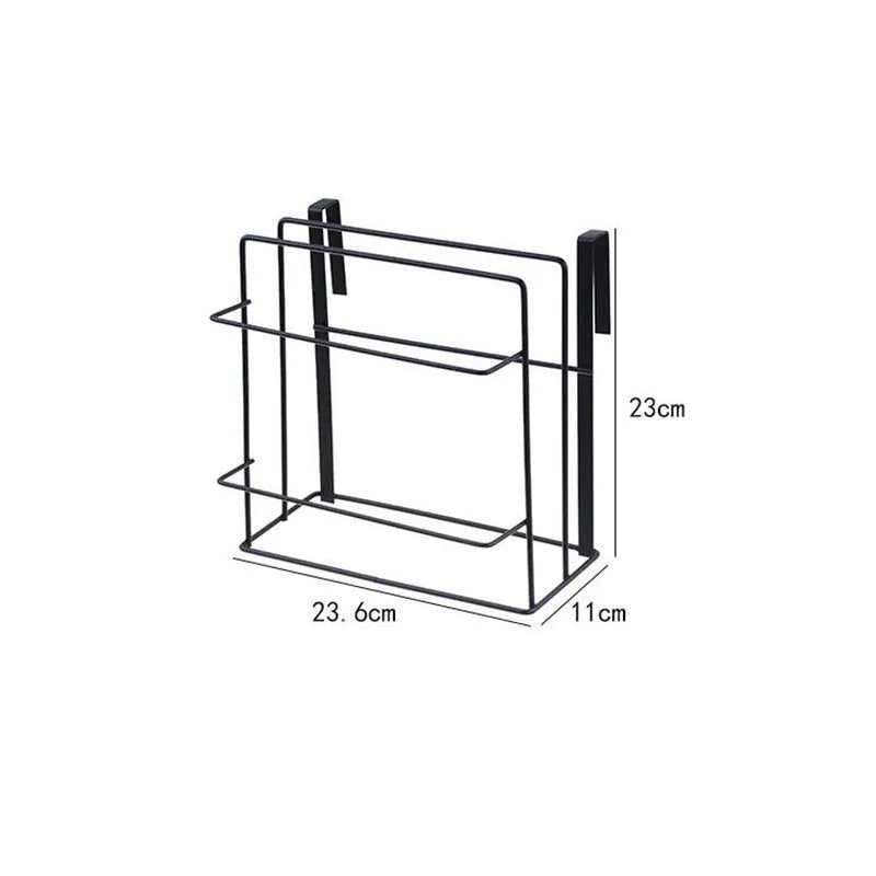 Double layer iron kitchen towel and chopping board rack hanging under a cabinet, black colour, nail-free installation