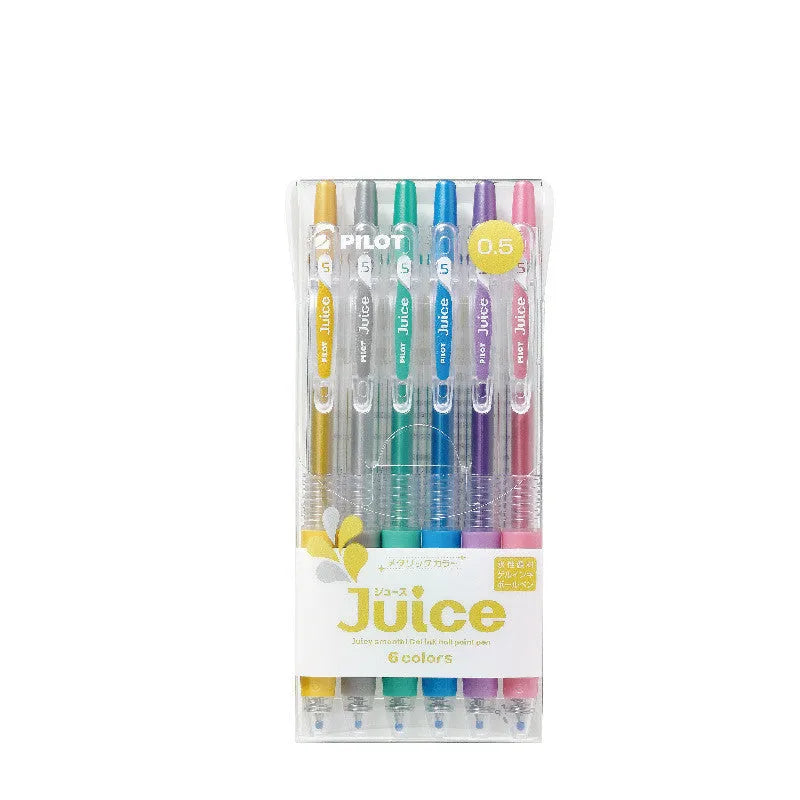 Direct Juice Baiguole 0.5mm gel pen showing metallic, tender, and conventional colour collections