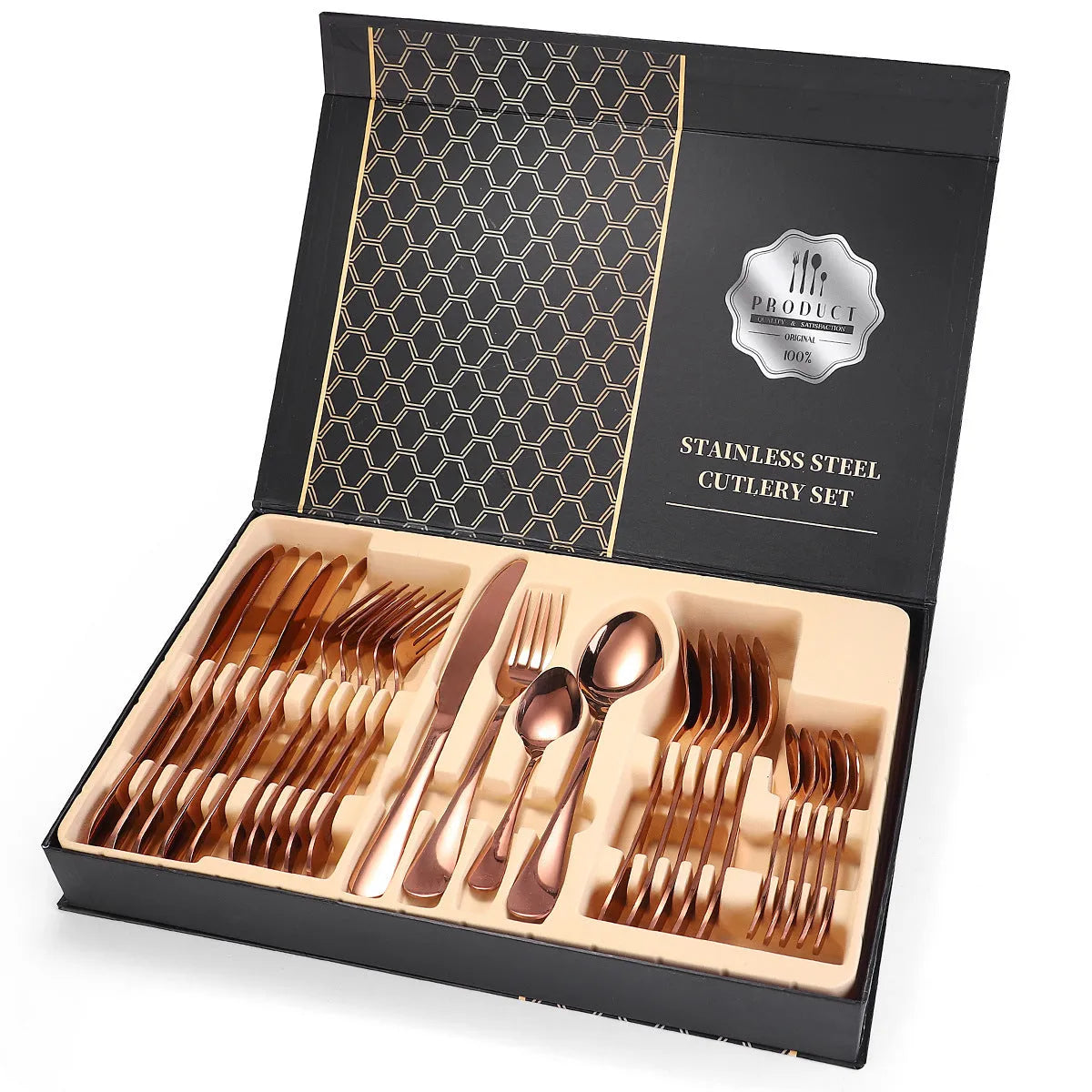 24 piece 18/10 stainless steel cutlery set with knife fork and spoon in black finish