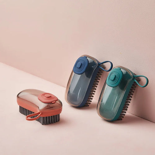 Blue automatic liquid cleaning brush with ergonomic grip for shoes and household cleaning