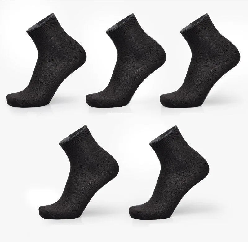 Men's bamboo fibre socks in a small square pattern, shown in navy blue colour.