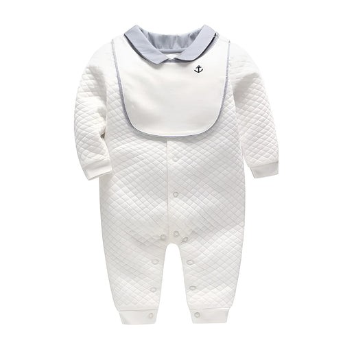White long-sleeve cotton baby gentleman romper for boys