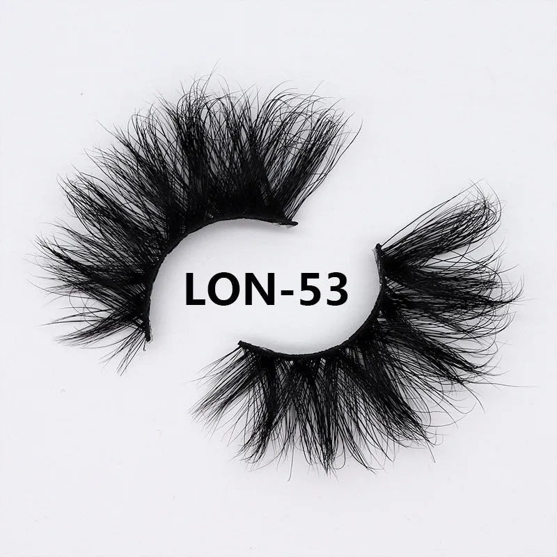 Real mink hair false eyelashes in 25MM3D length with fluffy handmade lash strands on a white background